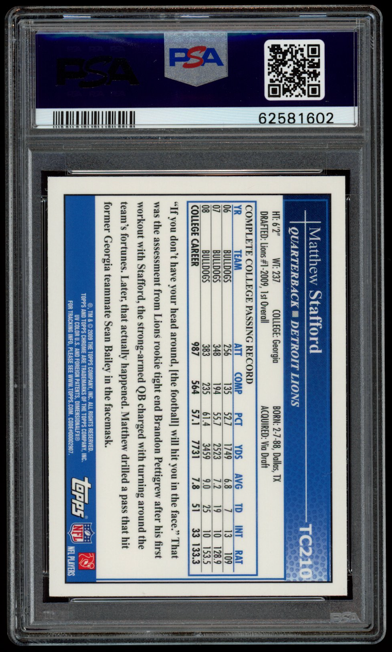 MATTHEW STAFFORD 2009 Topps Chrome Rookie #TC210 PSA 9 MINT Detroit Lions