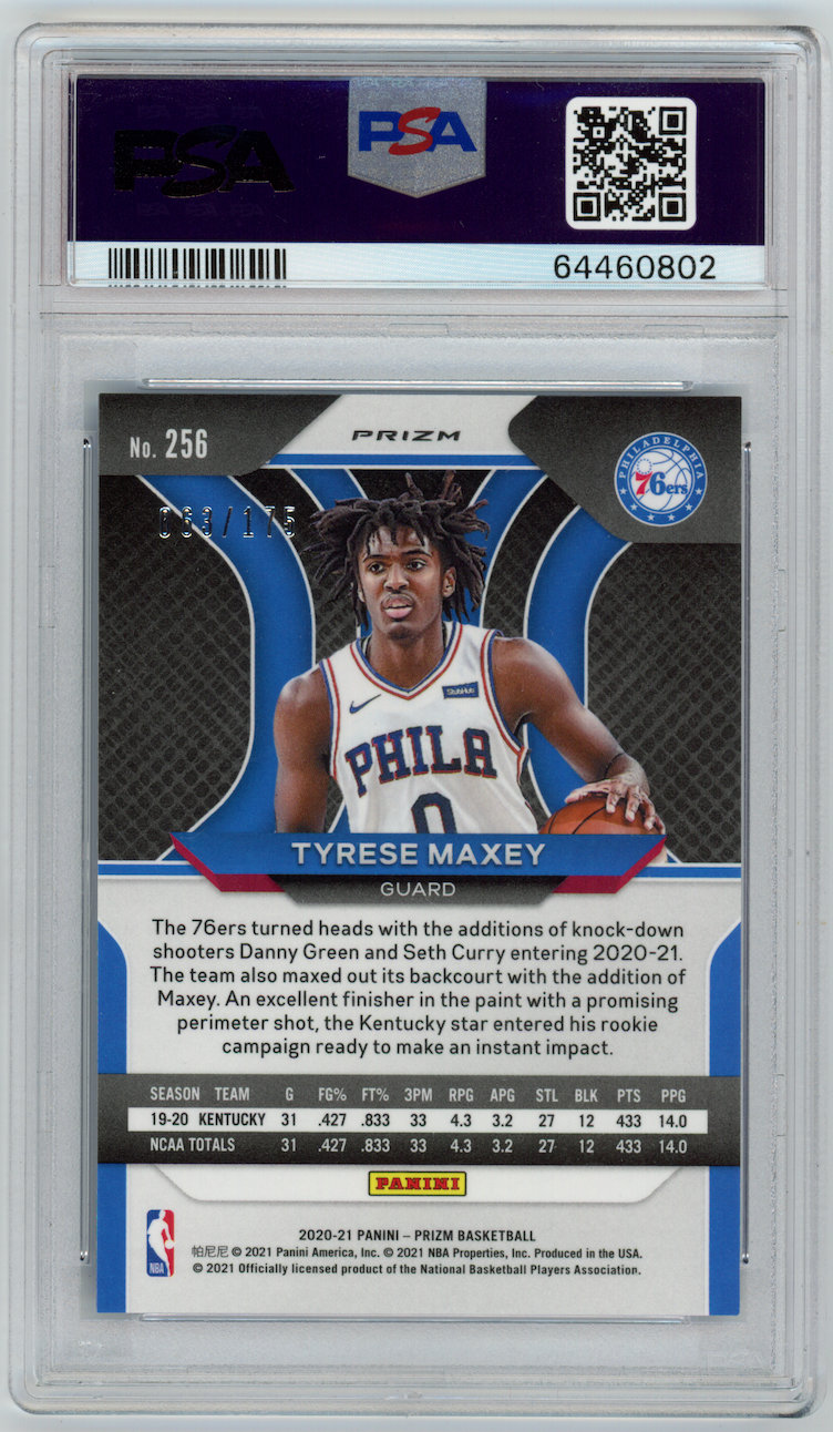 TYRESE MAXEY 2020-21 Panini Prizm Fast Break Rookie Blue /175 #256 PSA 9 76ers