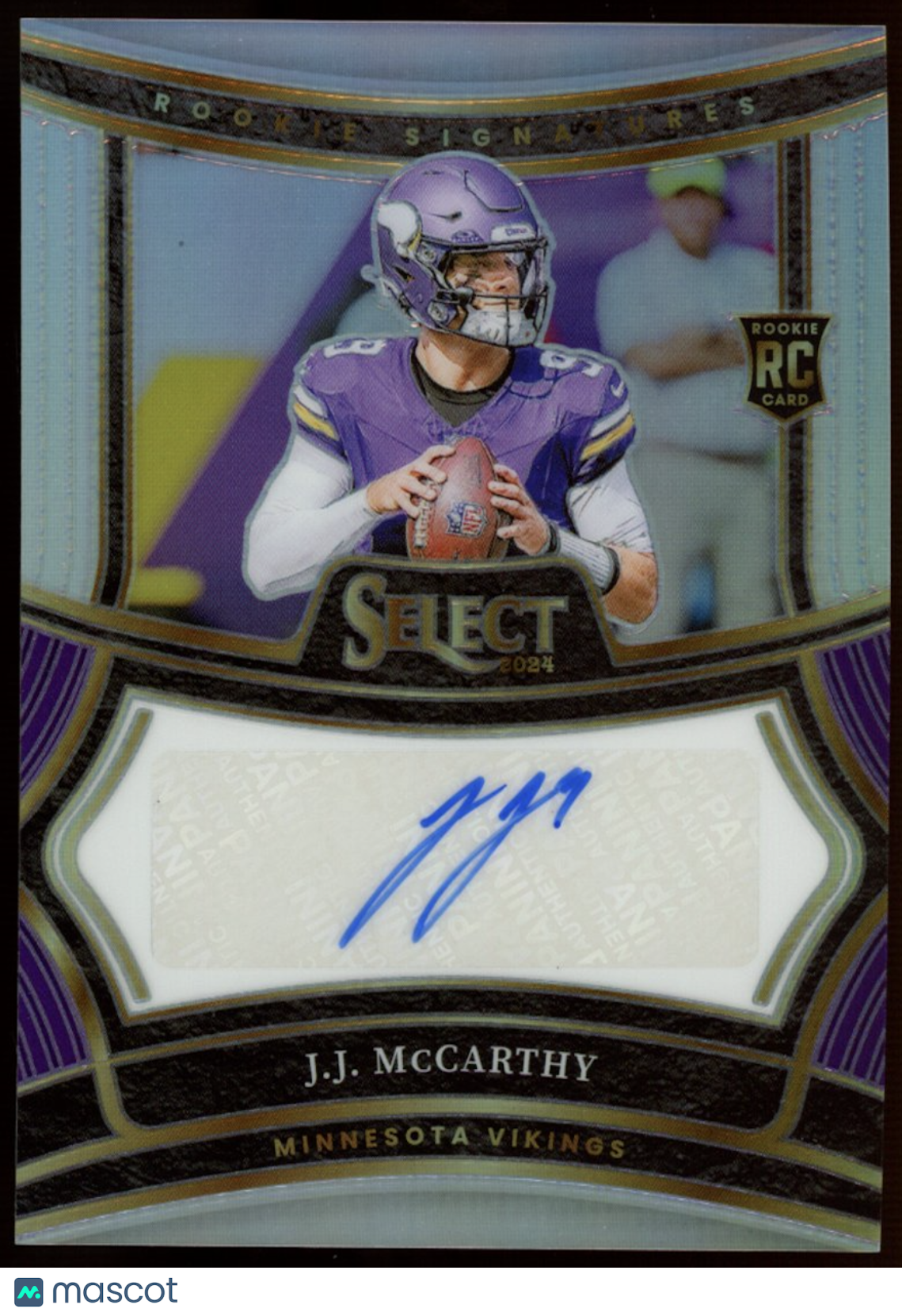 J.J. MCCARTHY 2024 Panini Select Silver Prizm Rookie Auto /399 Vikings