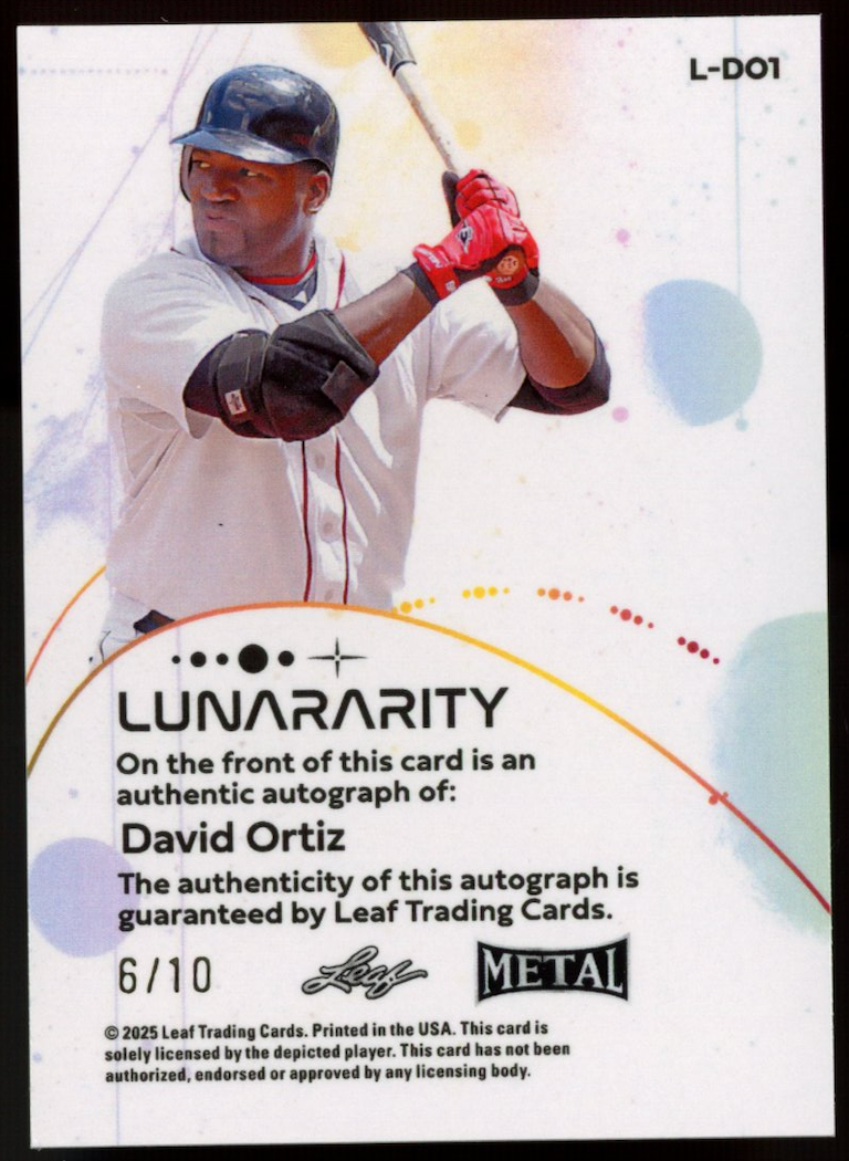 DAVID ORTIZ 2025 Leaf Metal Lunararity Black Cracked Ice Auto /10 #L-D01 Red Sox