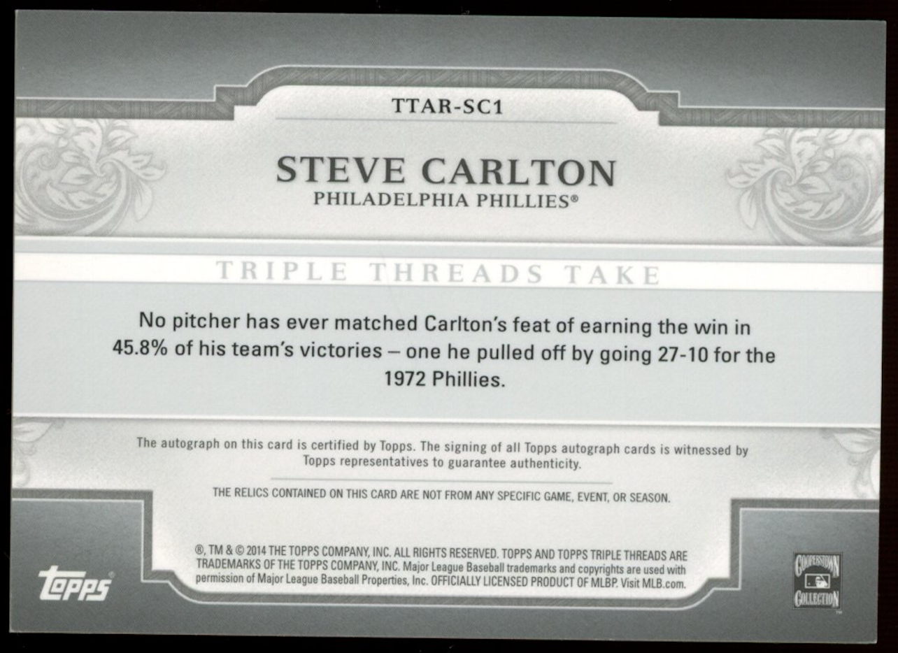 STEVE CARLTON 2014 Topps Triple Threads Auto Jersey Relic /18 Phillies
