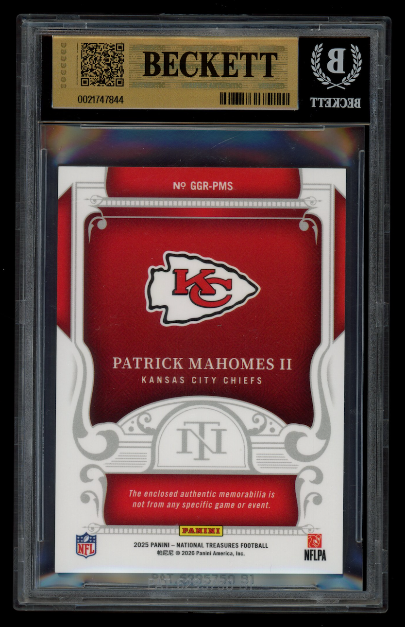 PATRICK MAHOMES 2025 Panini National Treasures Game Gear Patch /99 #5 BGS 9.5