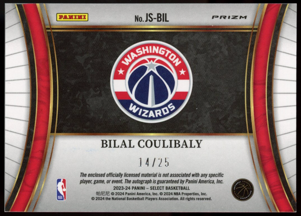 BILAL COULIBALY 2023-24 Panini Select Rookie Patch Auto Tie-Dye Prizm /25