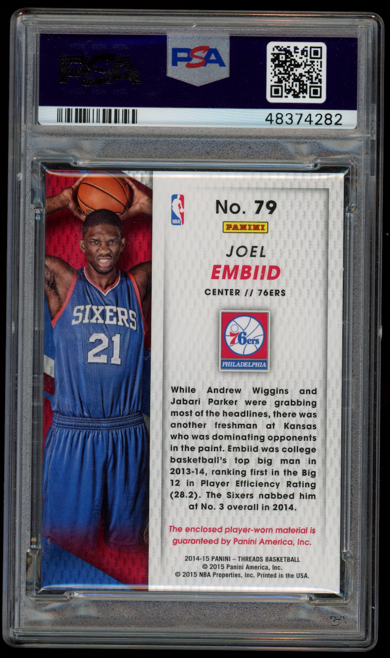 JOEL EMBIID 2014-15 Panini Threads Prime Rookie Threads Patch /25 #79 PSA 8