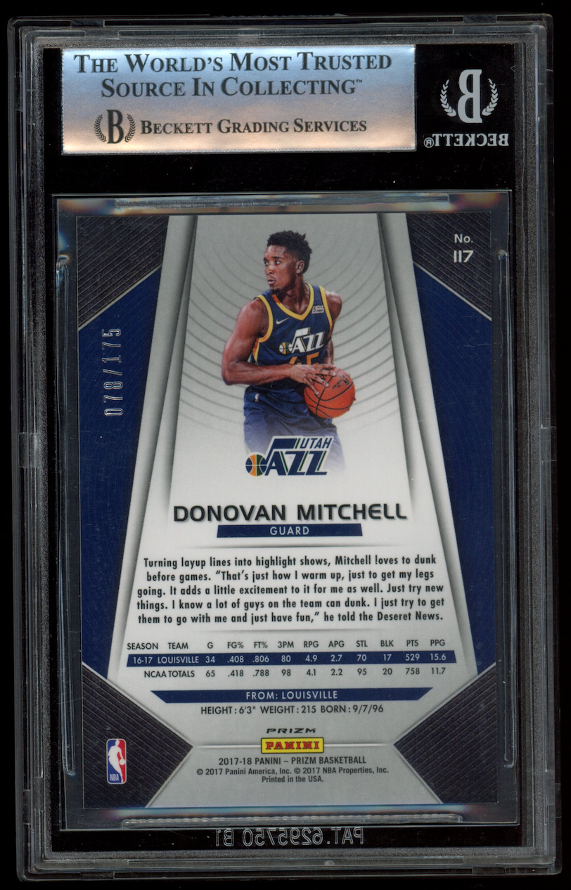 DONOVAN MITCHELL 2017-18 Panini Prizm Rookie Fast Break Blue /199 #117 BGS 9