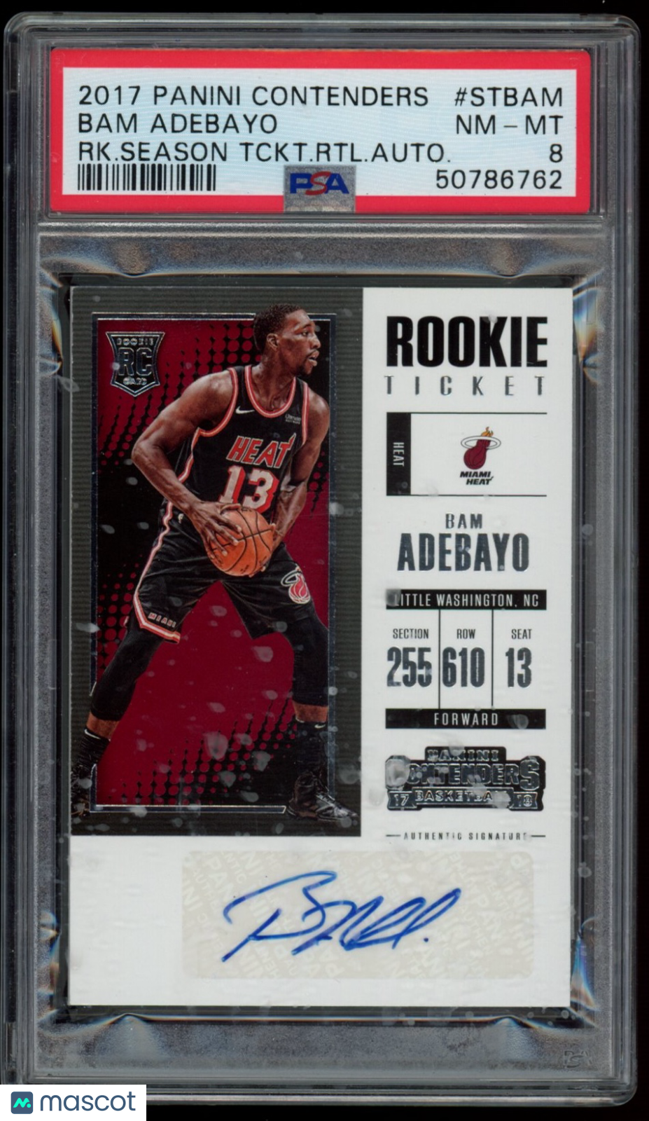 BAM ADEBAYO 2017-18 Panini Contenders Rookie Season Ticket Auto #STBAM PSA 8