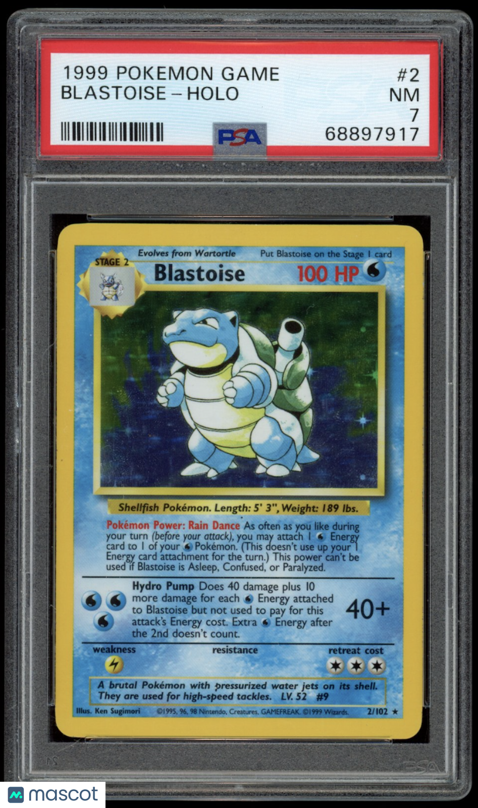 BLASTOISE 1999 Pokemon Base Set #2/102 Unlimited Holo PSA 7