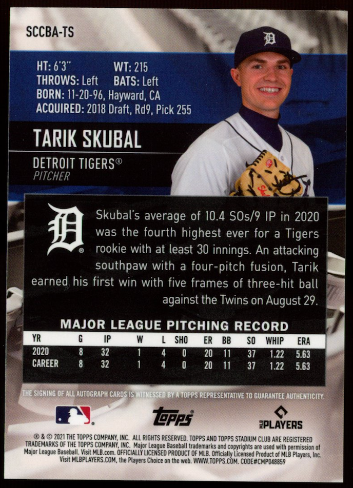 TARIK SKUBAL 2021 Topps Stadium Club Chrome Rookie Auto Tigers #SCCBA-TS