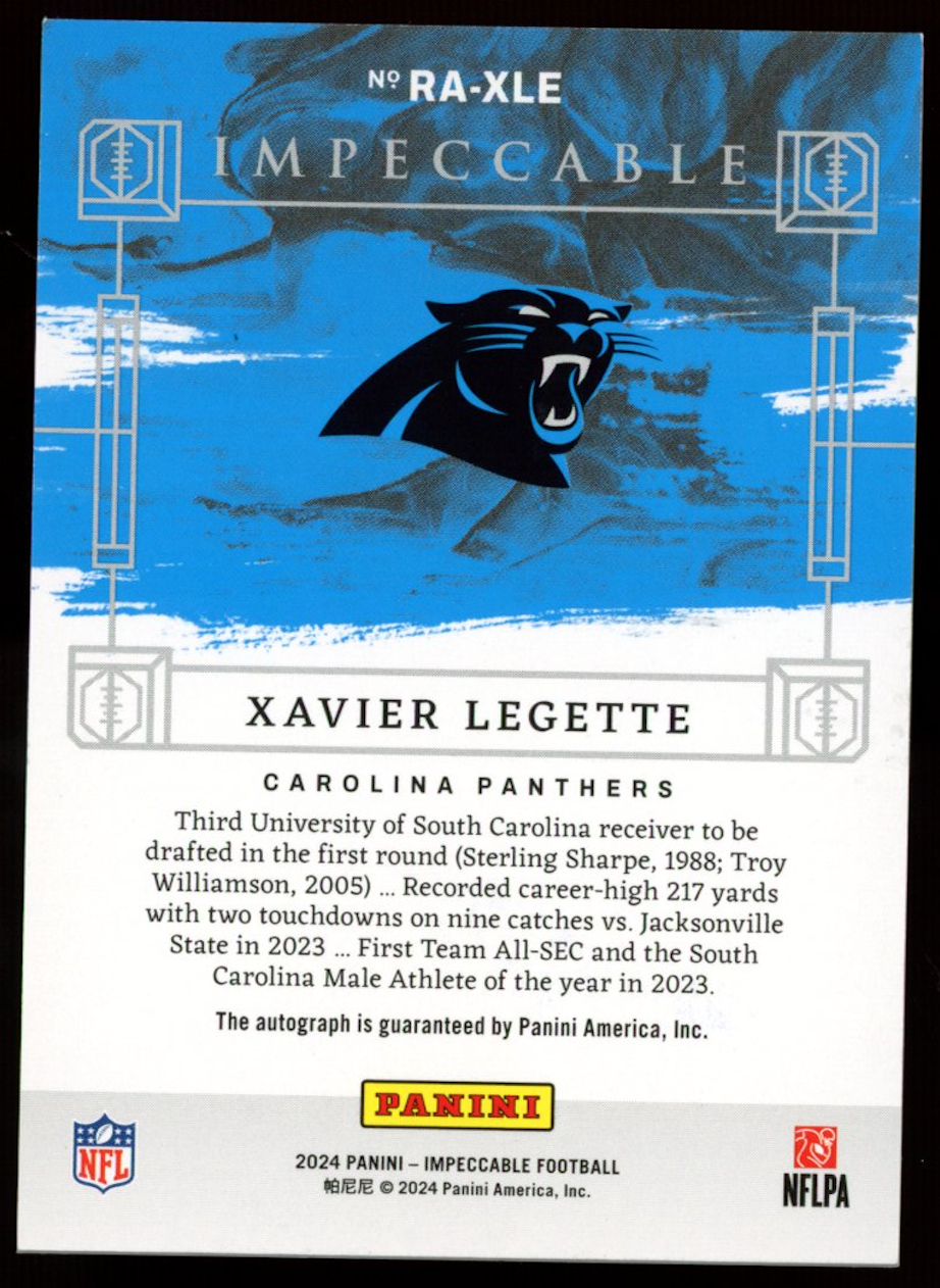 XAVIER LEGETTE 2024 Panini Impeccable Rookie Auto Red /75 #RA-XLE Panthers