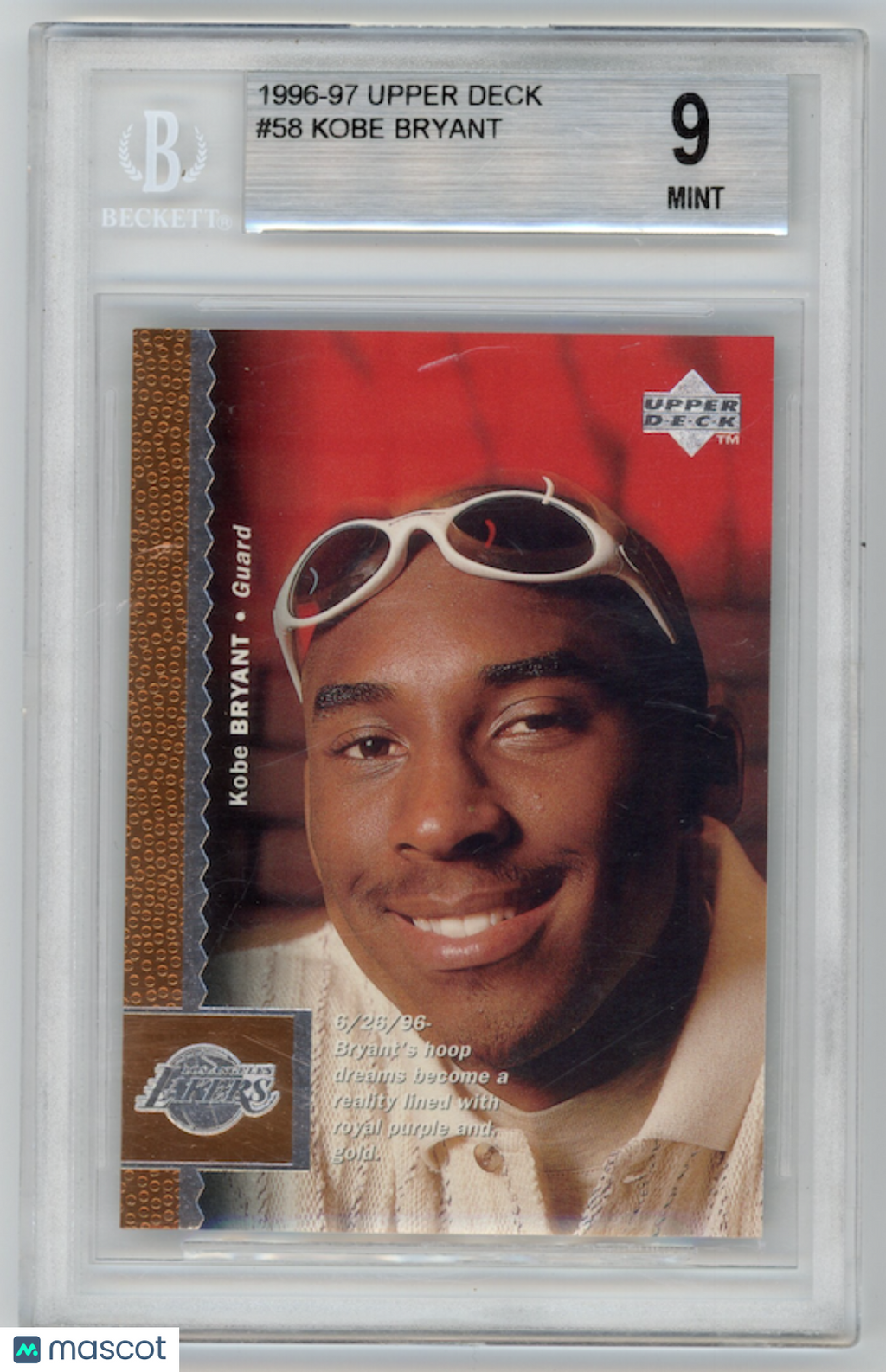 KOBE BRYANT 1996-97 Upper Deck Rookie #58 BGS 9 MINT Lakers