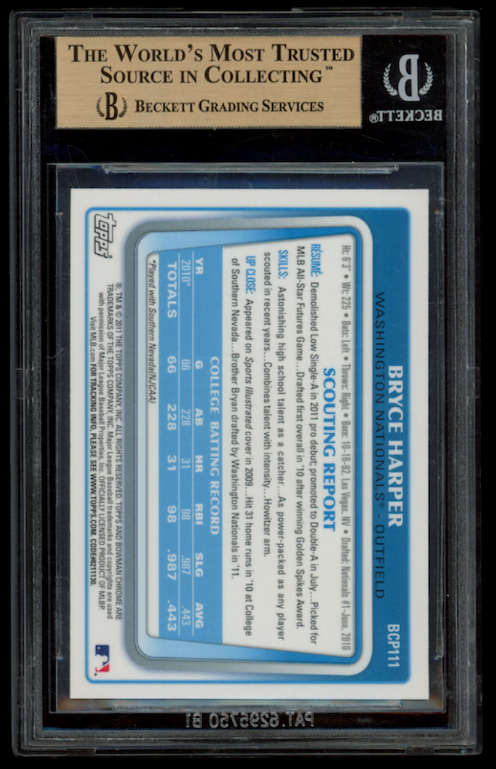 BRYCE HARPER 2011 Bowman Chrome Prospects #BCP111 BGS 9.5 Nationals