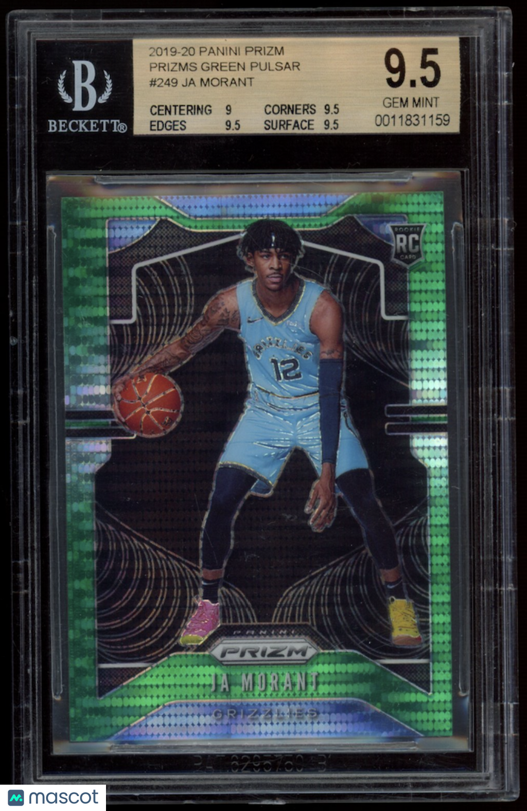 JA MORANT 2019-20 Panini Prizm Green Pulsar ROOKIE RC /25 #249 BGS 9.5 Grizzlies