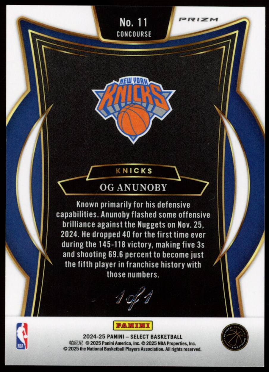 OG ANUNOBY 2024-25 Panini Select Black Prizm 1/1 Concourse New York Knicks #11