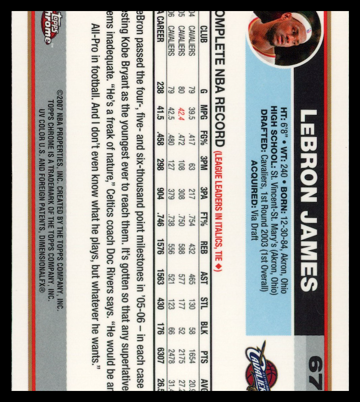 LEBRON JAMES 2006-07 Topps Chrome Basketball #67 Cavaliers