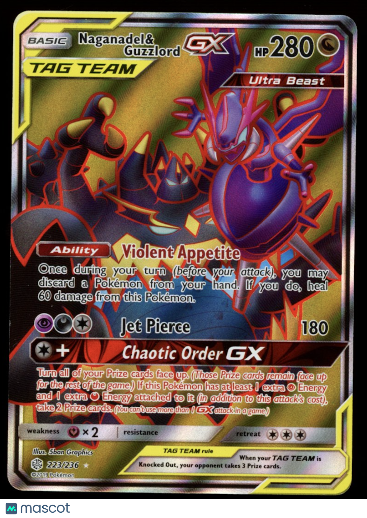 NAGANADEL & GUZZLORD GX 2019 Pokemon TAG TEAM Cosmic Eclipse Full Art #223/236