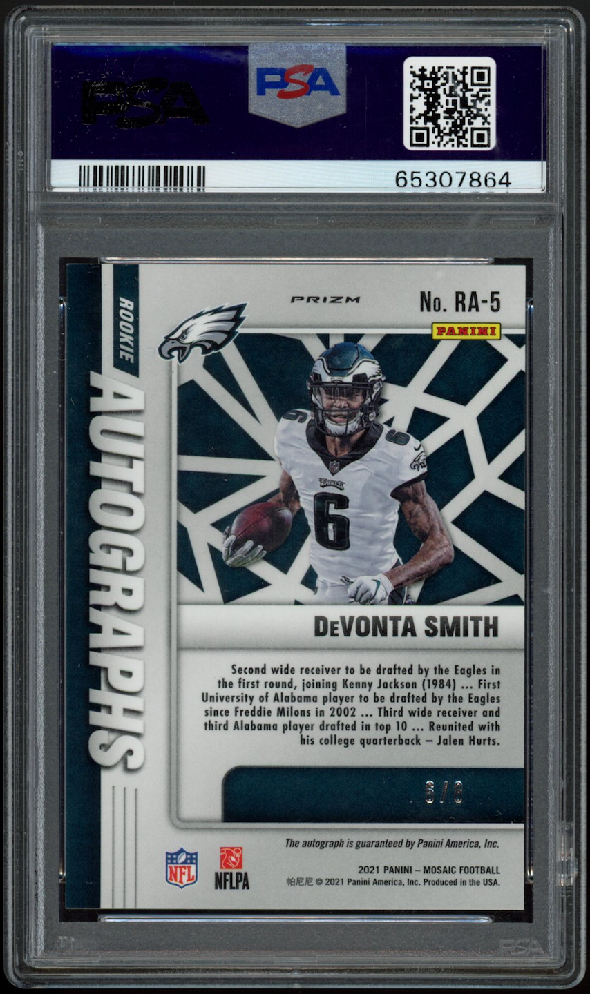 DEVONTA SMITH 2021 Panini Mosaic Rookie Auto Black Gold Choice Prizm /8 PSA 10