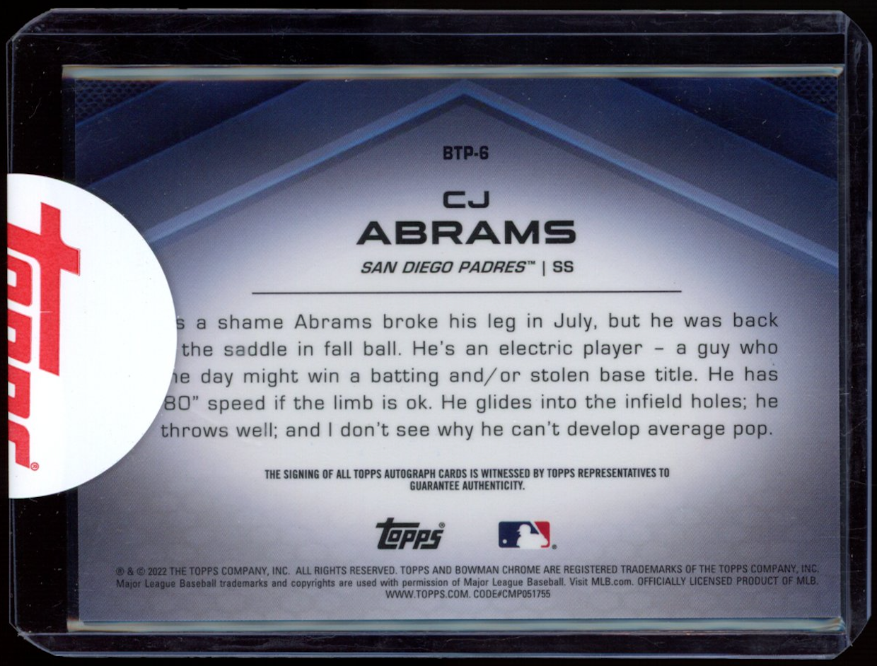 CJ ABRAMS 2022 Bowman Chrome Top 100 Prospect Refractor Auto /50 Padres