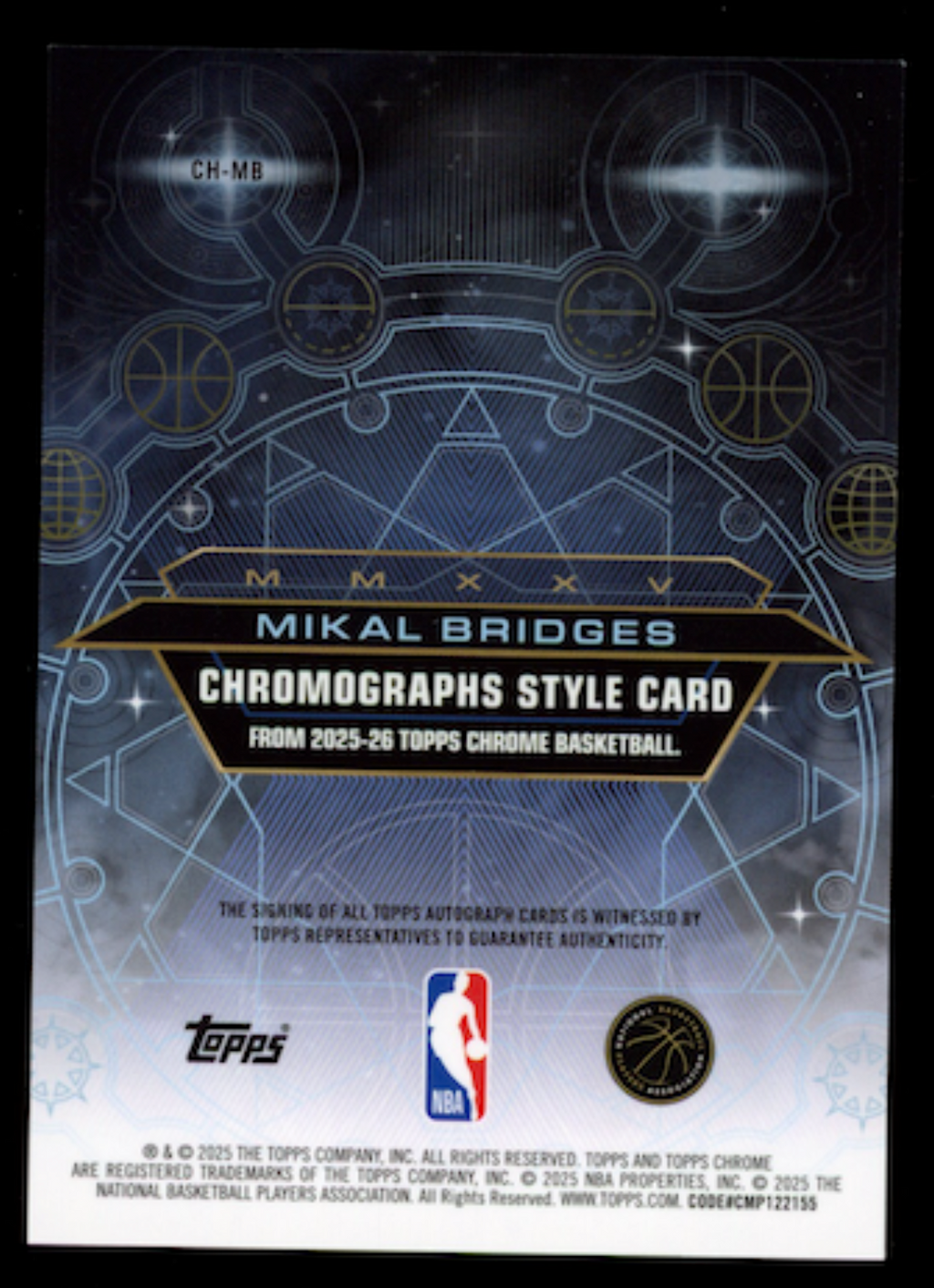 MIKAL BRIDGES 2025-26 Topps Chrome Chromographs Auto Orange Refractor /25 #CH-MB