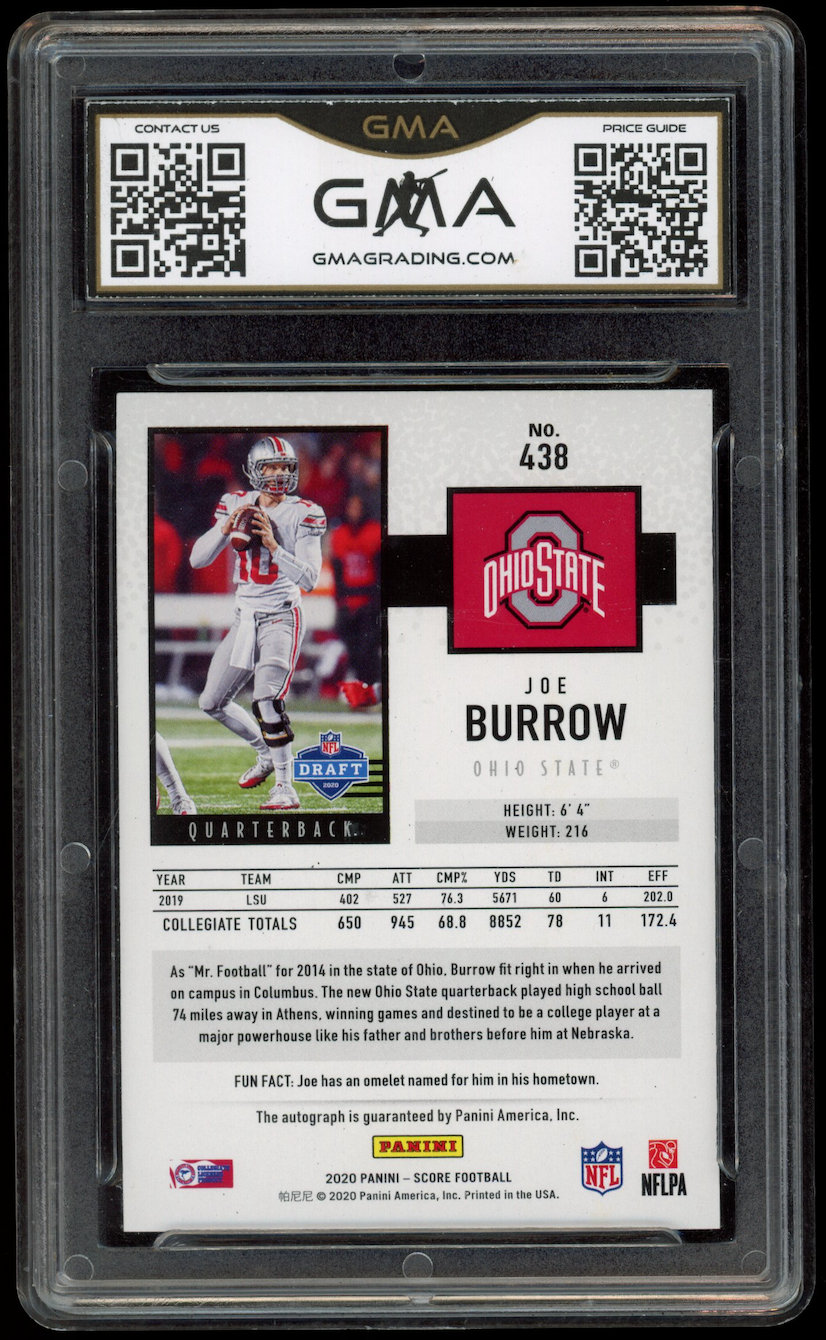 JOE BURROW 2020 Panini Score Rookie Auto Red Zone /20 #438 GMA 10 Bengals OSU