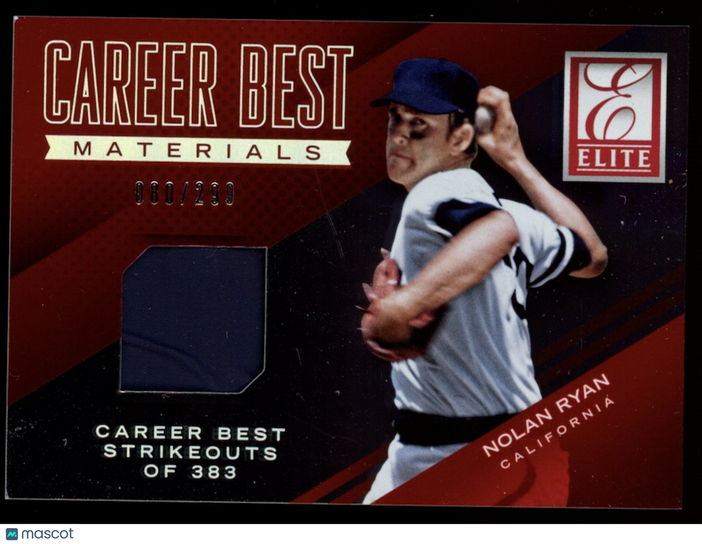 NOLAN RYAN 2015 Panini Elite Career Best Materials Jersey Patch /299 #22 Angels