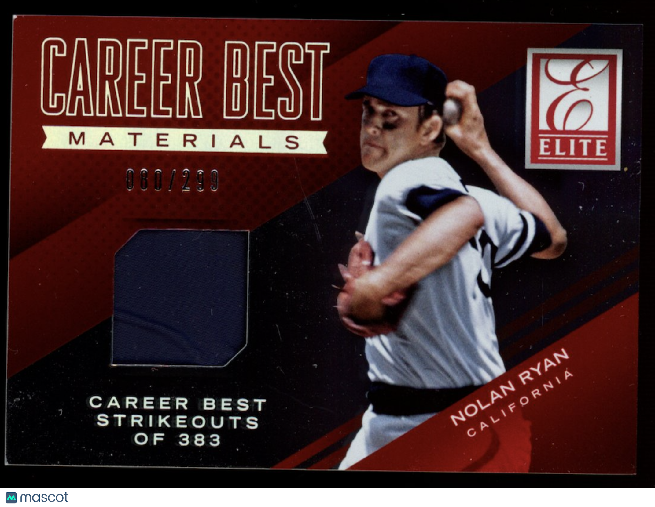 NOLAN RYAN 2015 Panini Elite Career Best Materials Jersey Patch /299 #22 Angels