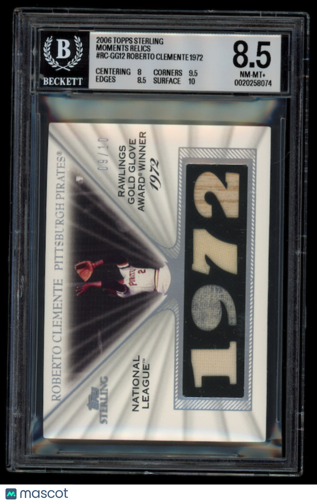ROBERTO CLEMENTE 2006 Topps Sterling Moments Relics Quad Patch /10 #GG12 BGS 8.5