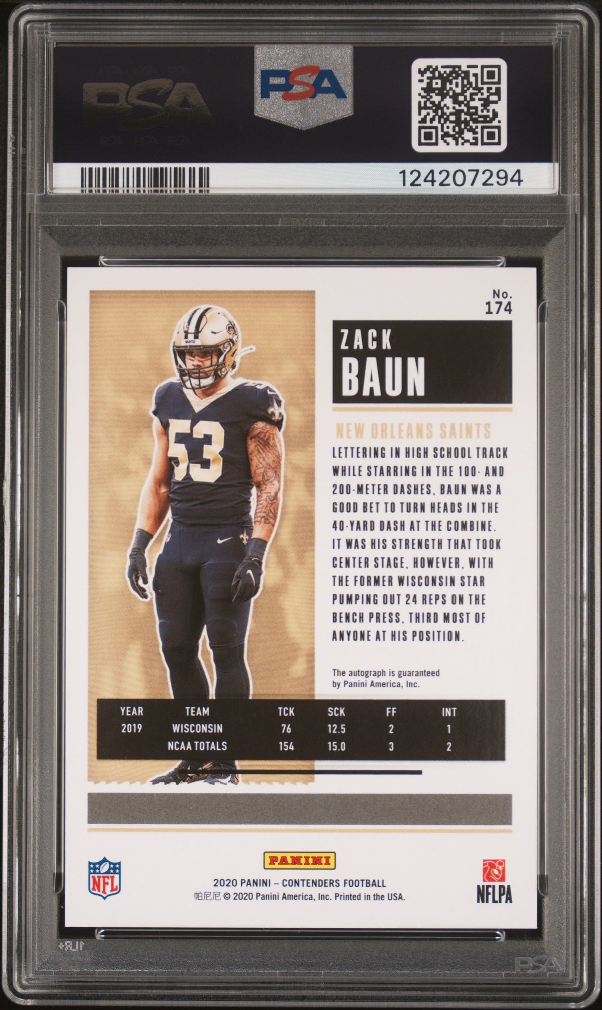 ZACK BAUN 2020 Panini Contenders Rookie Ticket Cracked Ice Auto /22 #174 PSA 10