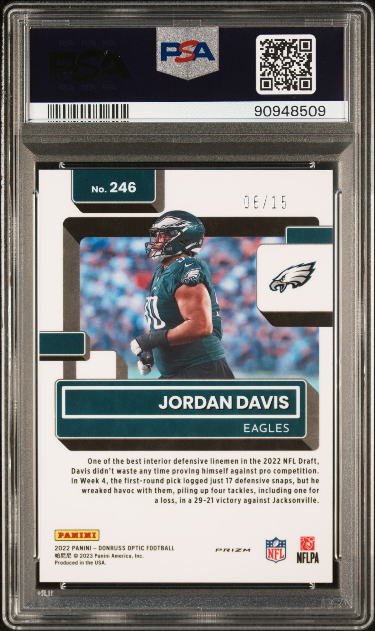 JORDAN DAVIS 2022 Panini Donruss Optic Rated Rookie Ice Prizm /15 #246 PSA 10