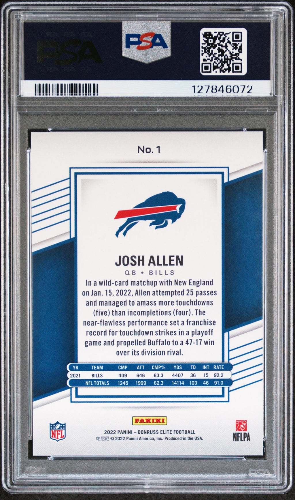 JOSH ALLEN 2022 Panini Donruss Elite Status Blue /17 #1 PSA 9 Buffalo Bills