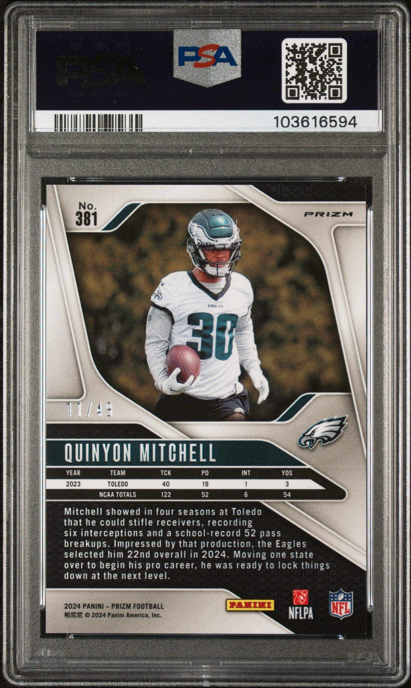 QUINYON MITCHELL 2024 Panini Prizm Rookie Purple Power /49 #381