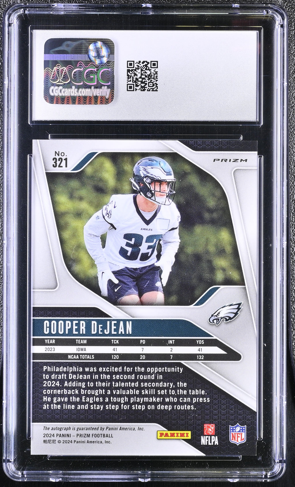 COOPER DEJEAN 2024 Panini Prizm Silver Rookie Auto CGC 10 GEM MINT Eagles