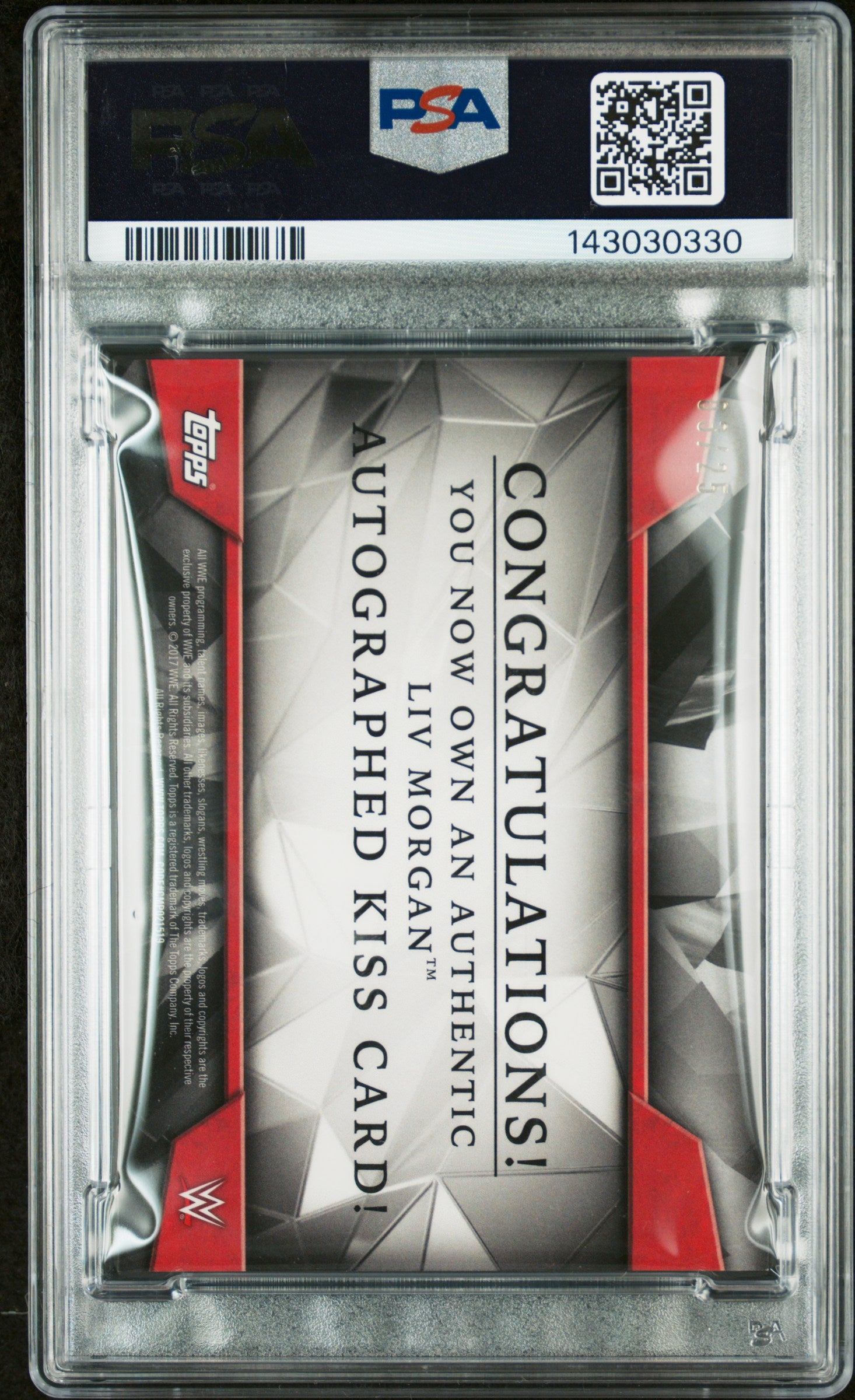 LIV MORGAN 2017 Topps WWE Road To Wrestlemania Kiss Card Auto /25 PSA 9
