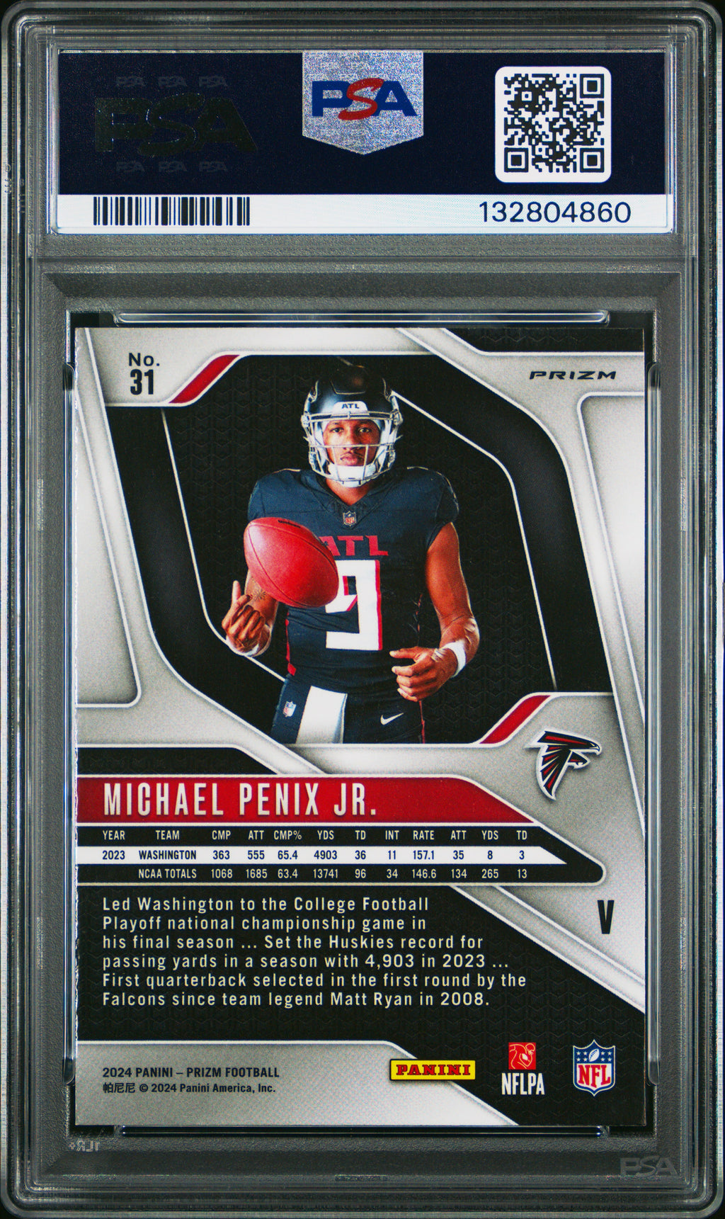 MICHAEL PENNIX JR. 2024 Panini Prizm Rookie Variation Silver #31 PSA 10 Falcons