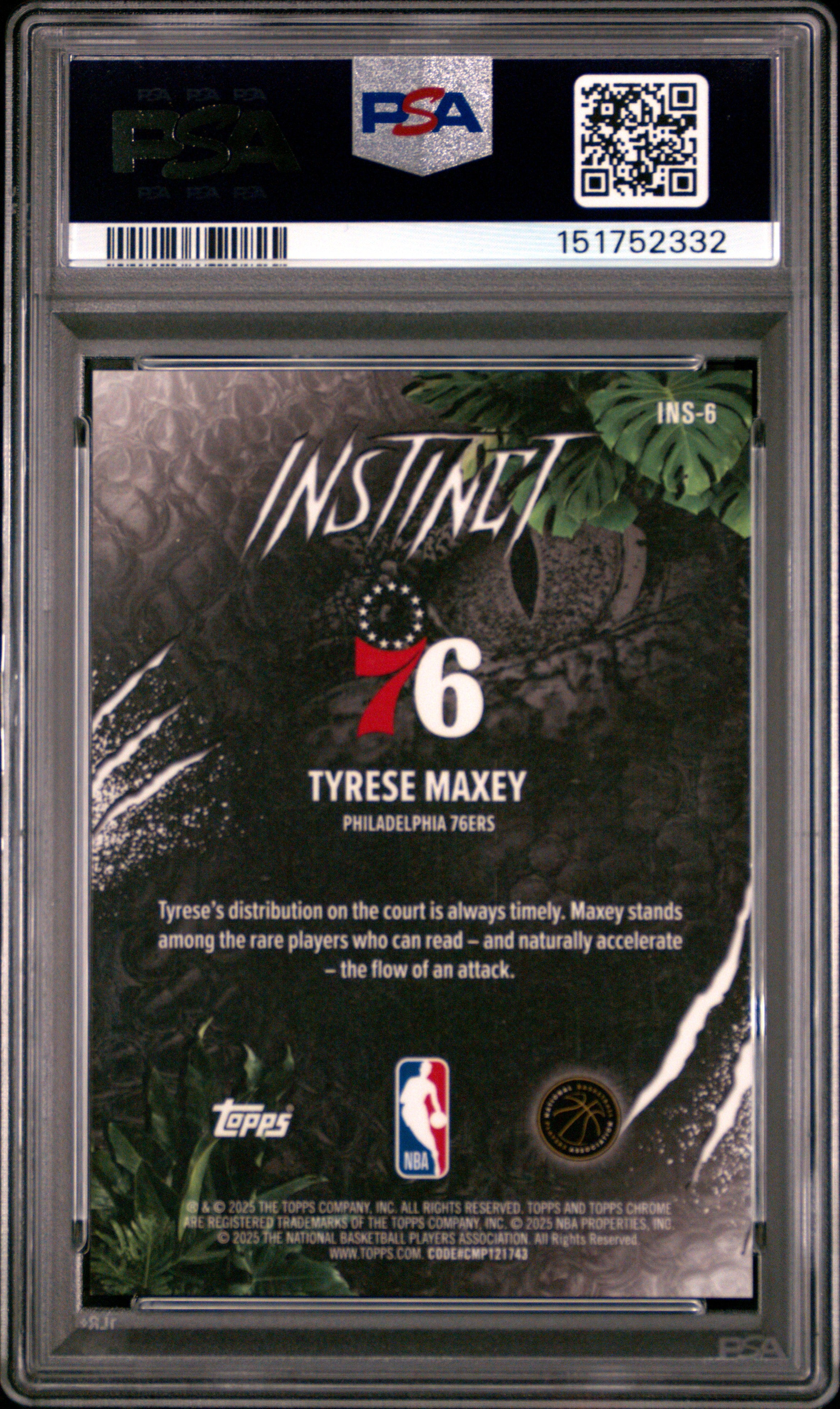 TYRESE MAXEY 2025-26 Topps Chrome Instinct Orange Refractor /25 #INS-6 PSA 10