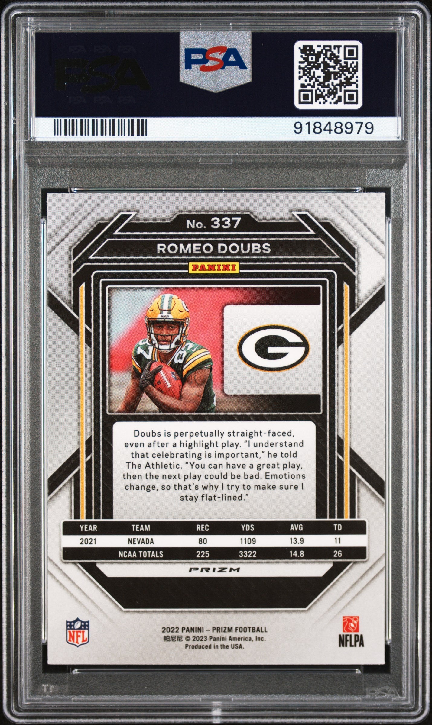 ROMEO DOUBS 2022 Panini Rookie Silver Prizm #337 PSA 10 Packers