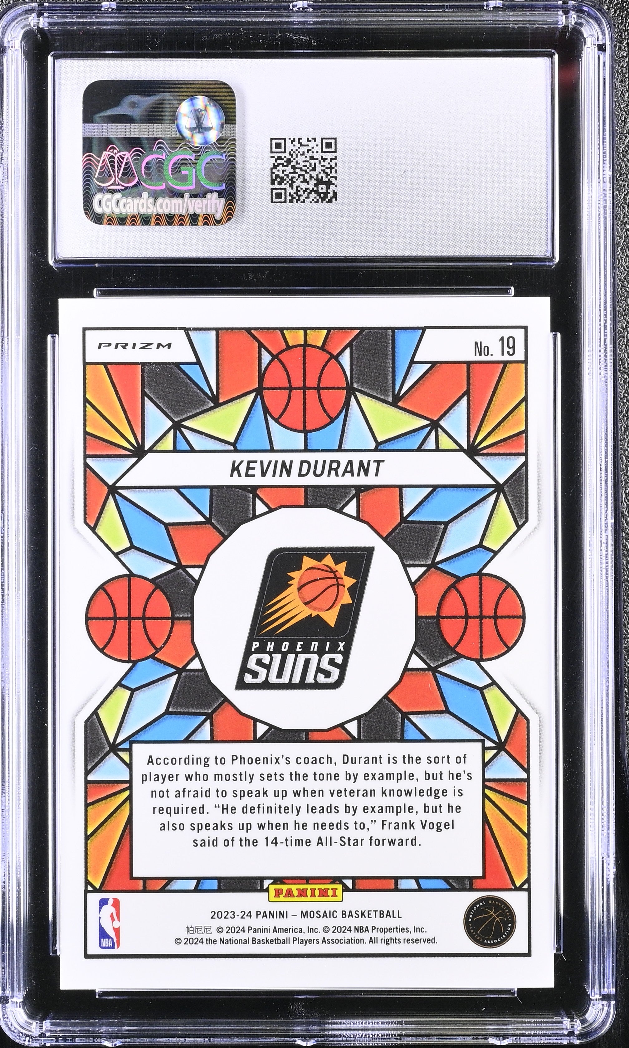 KEVIN DURANT 2023-24 Panini Mosaic Stained Glass Prizm Case Hit SSP #19 CGC 9