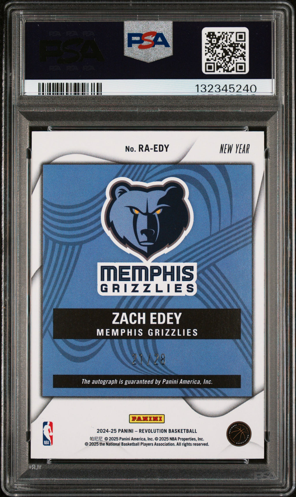ZACH EDEY 2024-25 Panini Revolution Rookie Auto Chinese New Year /28 PSA 10