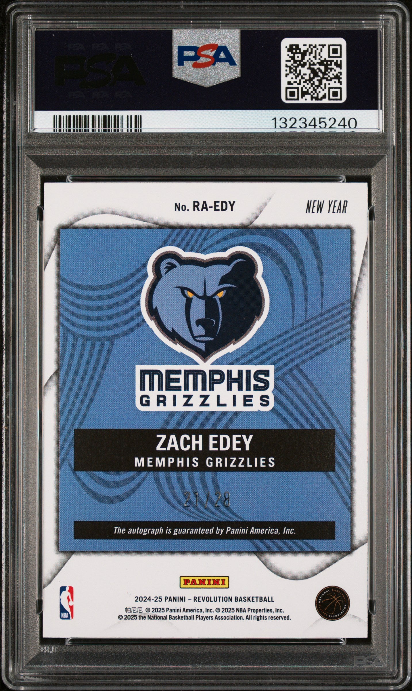 ZACH EDEY 2024-25 Panini Revolution Rookie Auto Chinese New Year /28 PSA 10