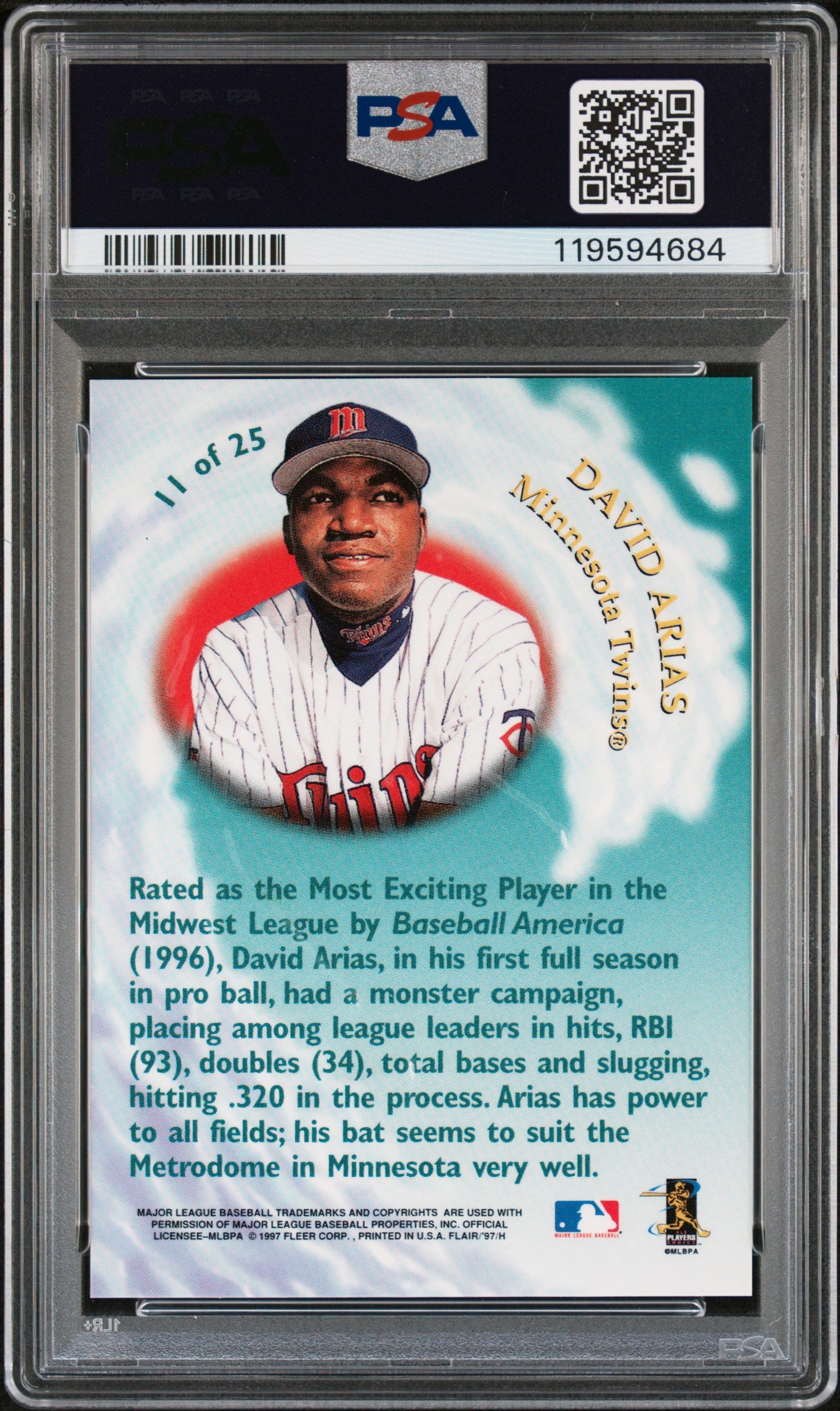 DAVID ARIAS ORTIZ 1997 Flair Showcase Wave of the Future Rookie #11 PSA 10 Twins