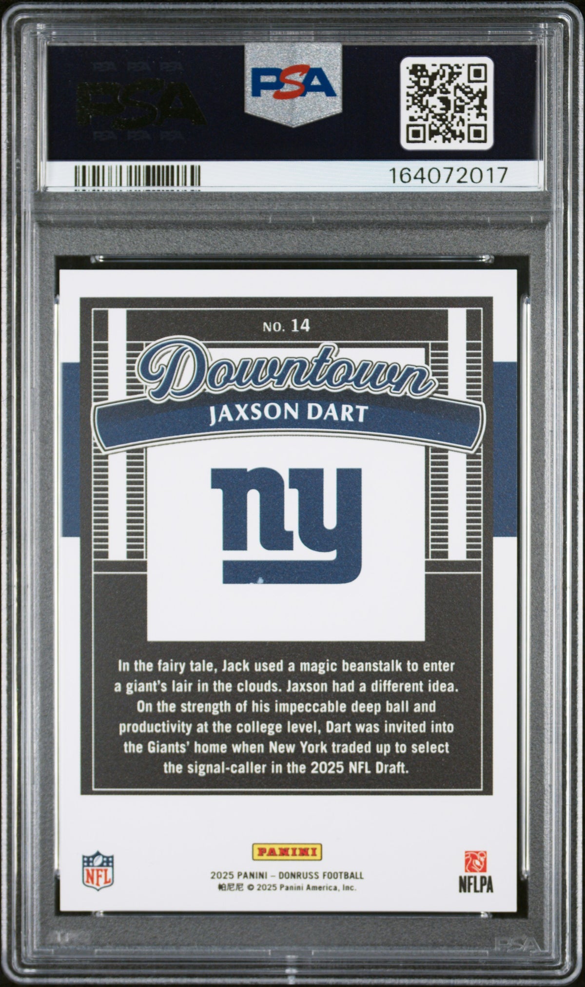 JAXSON DART 2025 Panini Donruss Downtown Rookie Case Hit SSP #14 PSA 10