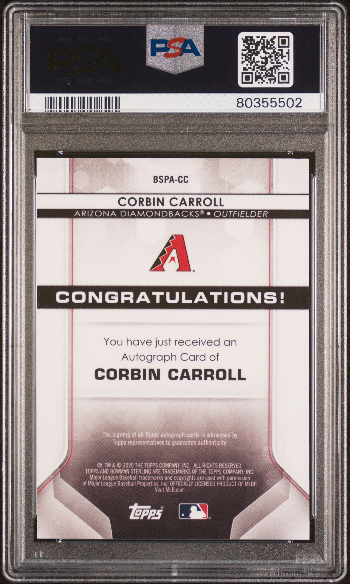 CORBIN CARROLL 2020 Bowman Sterling Auto Orange Refractor /75 PSA 9 Diamondbacks