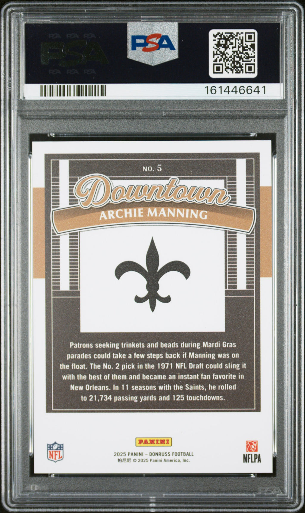 ARCHIE MANNING 2025 Panini Donruss Downtown Case Hit SSP #5 PSA 10 Saints