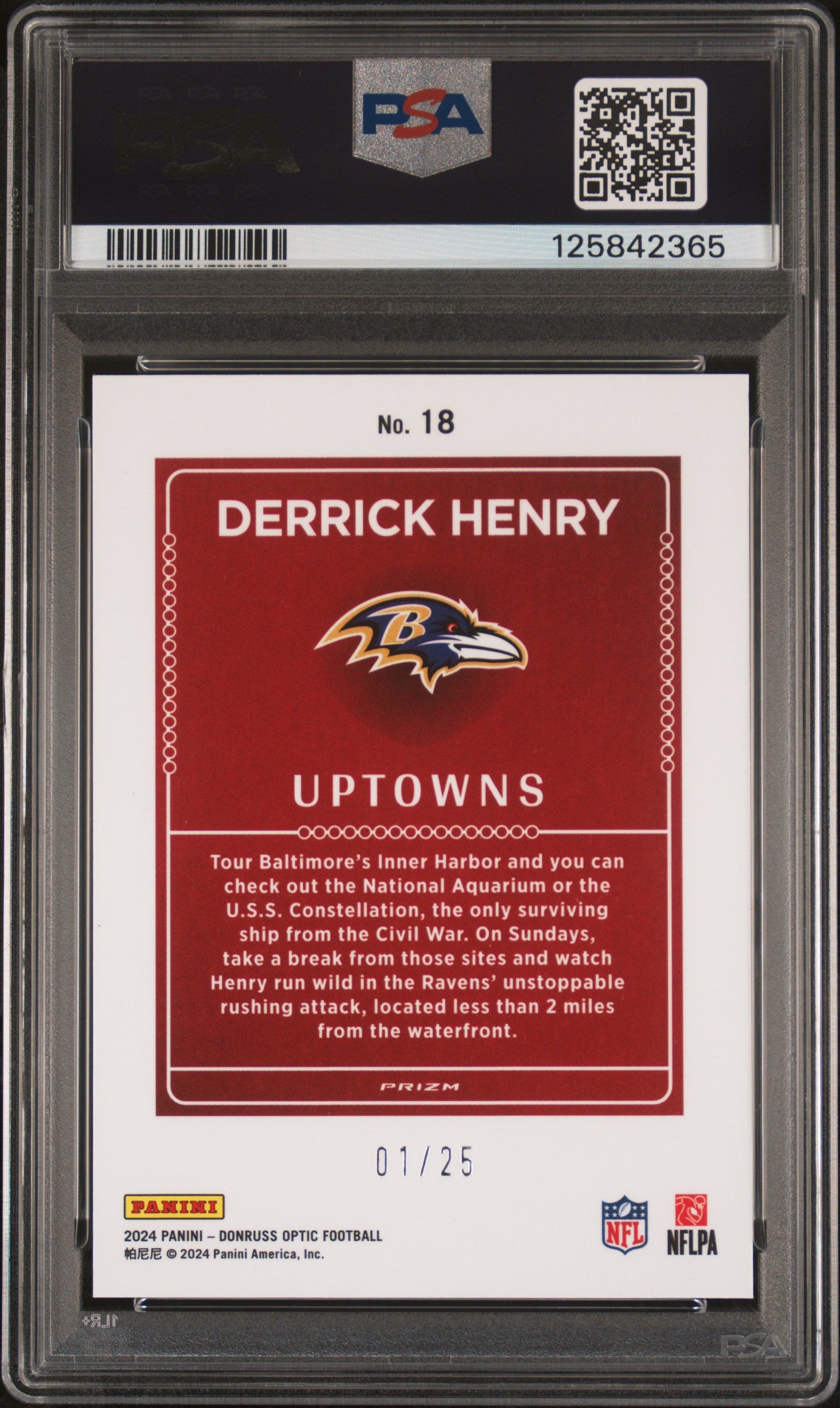 DERRICK HENRY 2024 Panini Donruss Optic Uptowns White Pandora /25 PSA 10 Ravens