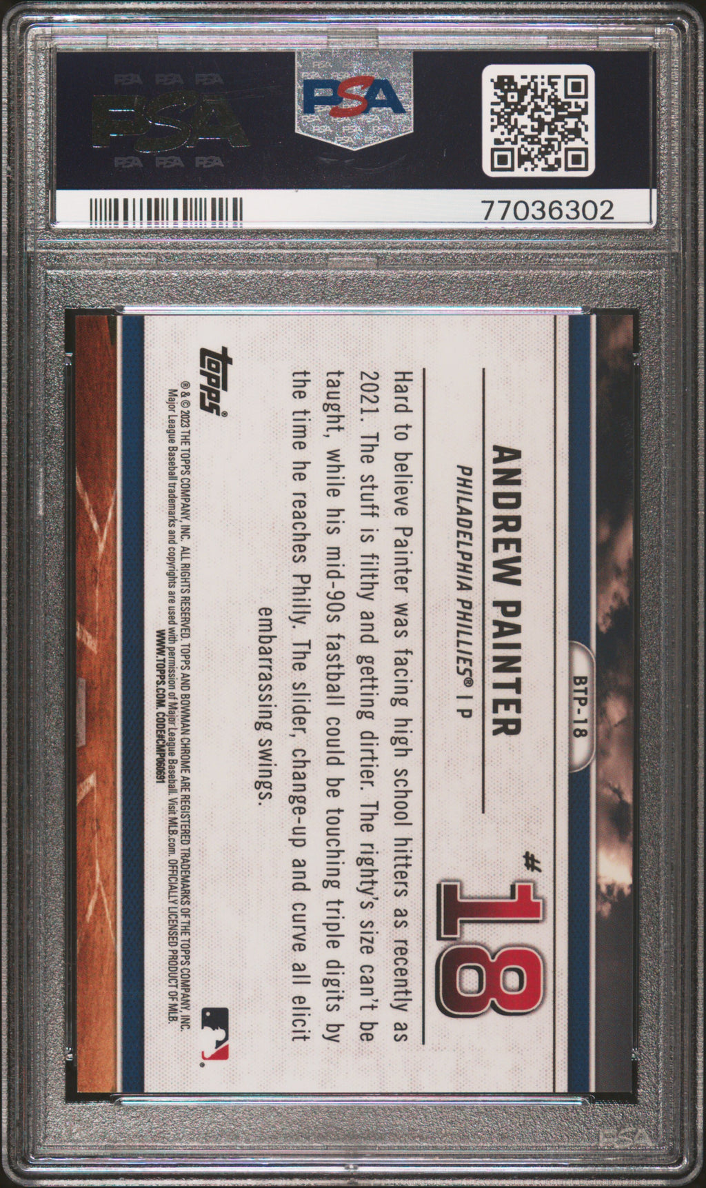 ANDREW PAINTER 2023 Bowman Scouts Top 100 Chrome Gold Refractor /50 BTP18 PSA 10