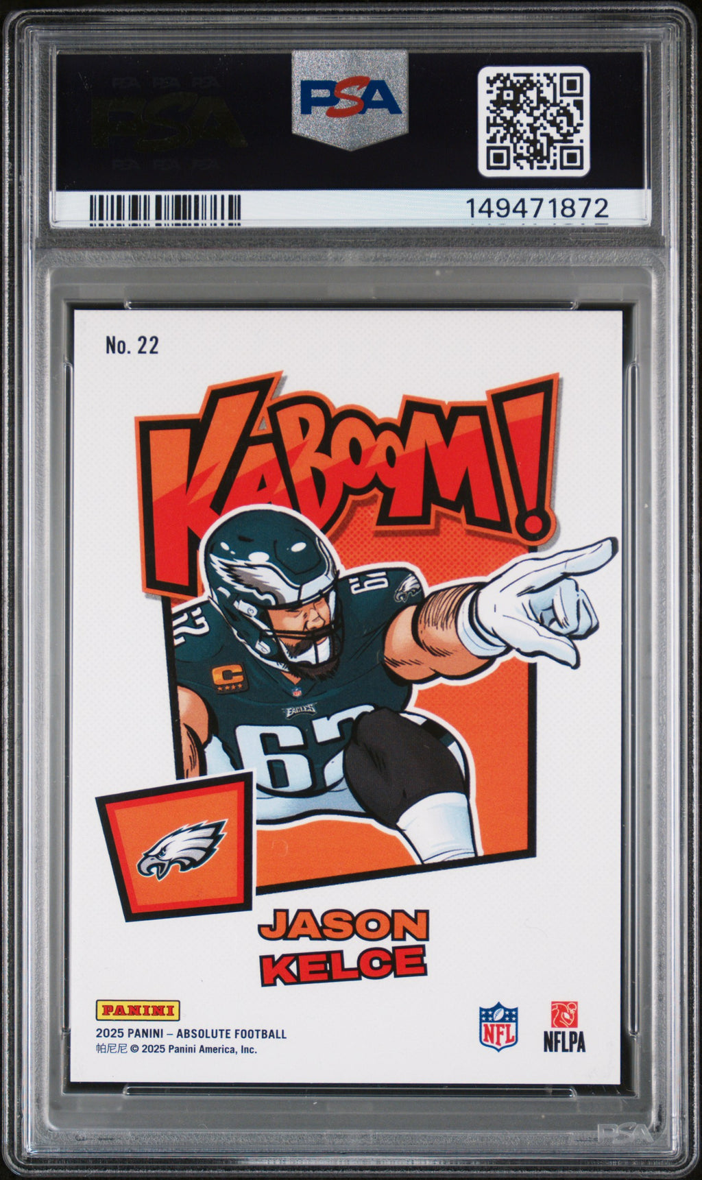 JASON KELCE 2025 Panini Absolute Kaboom Horizontal Case Hit SSP #22 PSA 9 Eagles