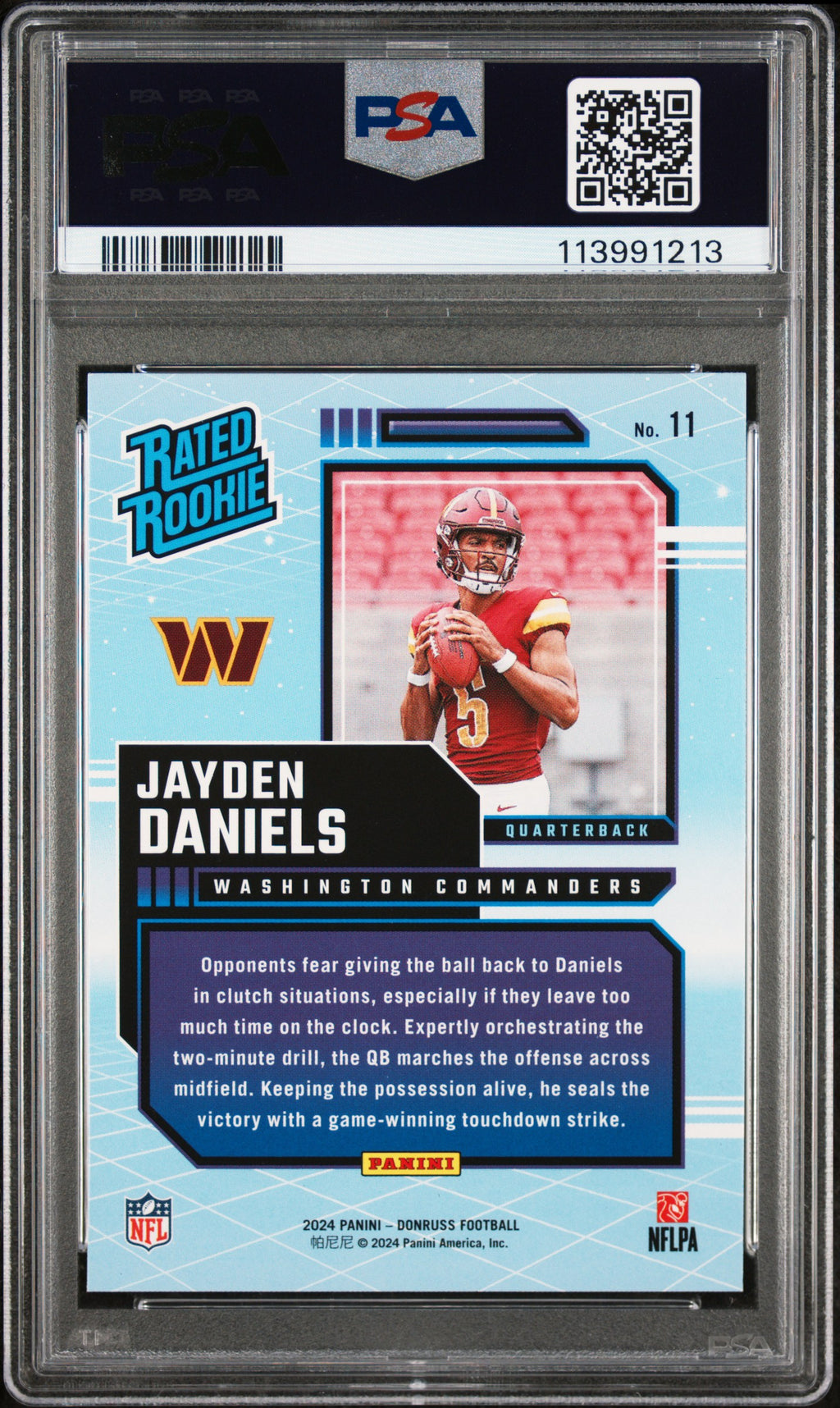 JAYDEN DANIELS 2024 Panini Donruss Rated Rookie Retro #11 PSA 10 Commanders