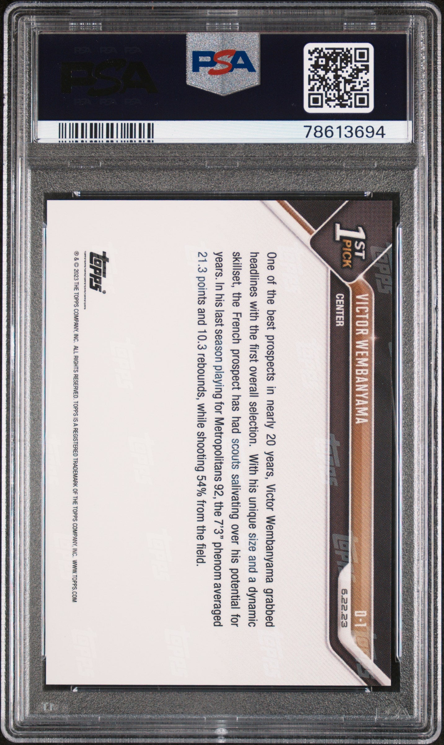VICTOR WEMBANYAMA 2023 Topps Now Draft Rookie #D1 PSA 10 Spurs