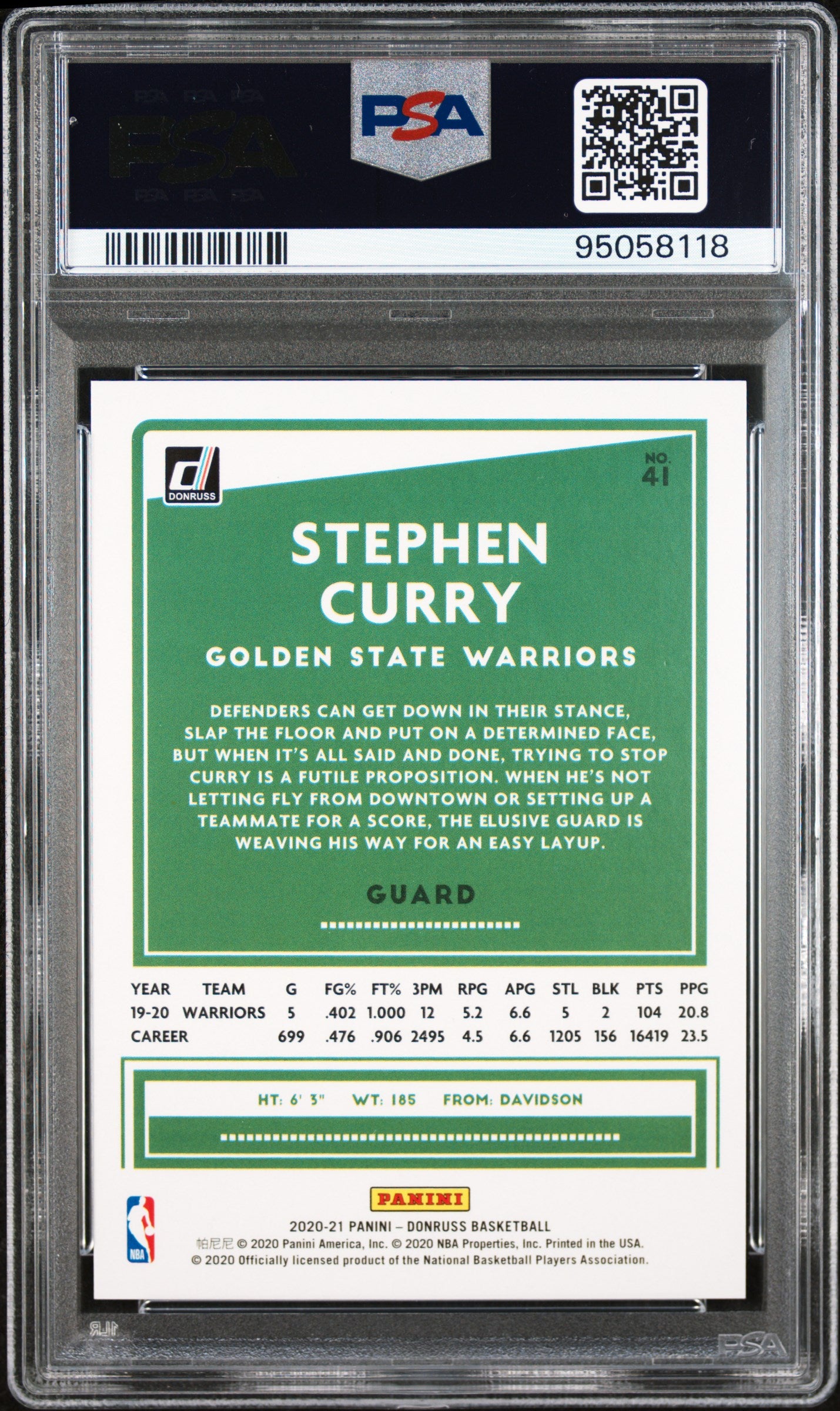 STEPHEN CURRY 2020-21 Panini Donruss Holo Purple Laser /99 PSA 10 #41 Warriors