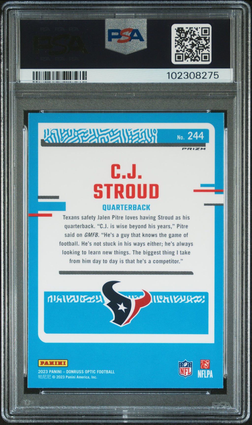 CJ STROUD 2023 Panini Donruss Optic Rated Rookie Blue Scope #244 PSA 10 Texans