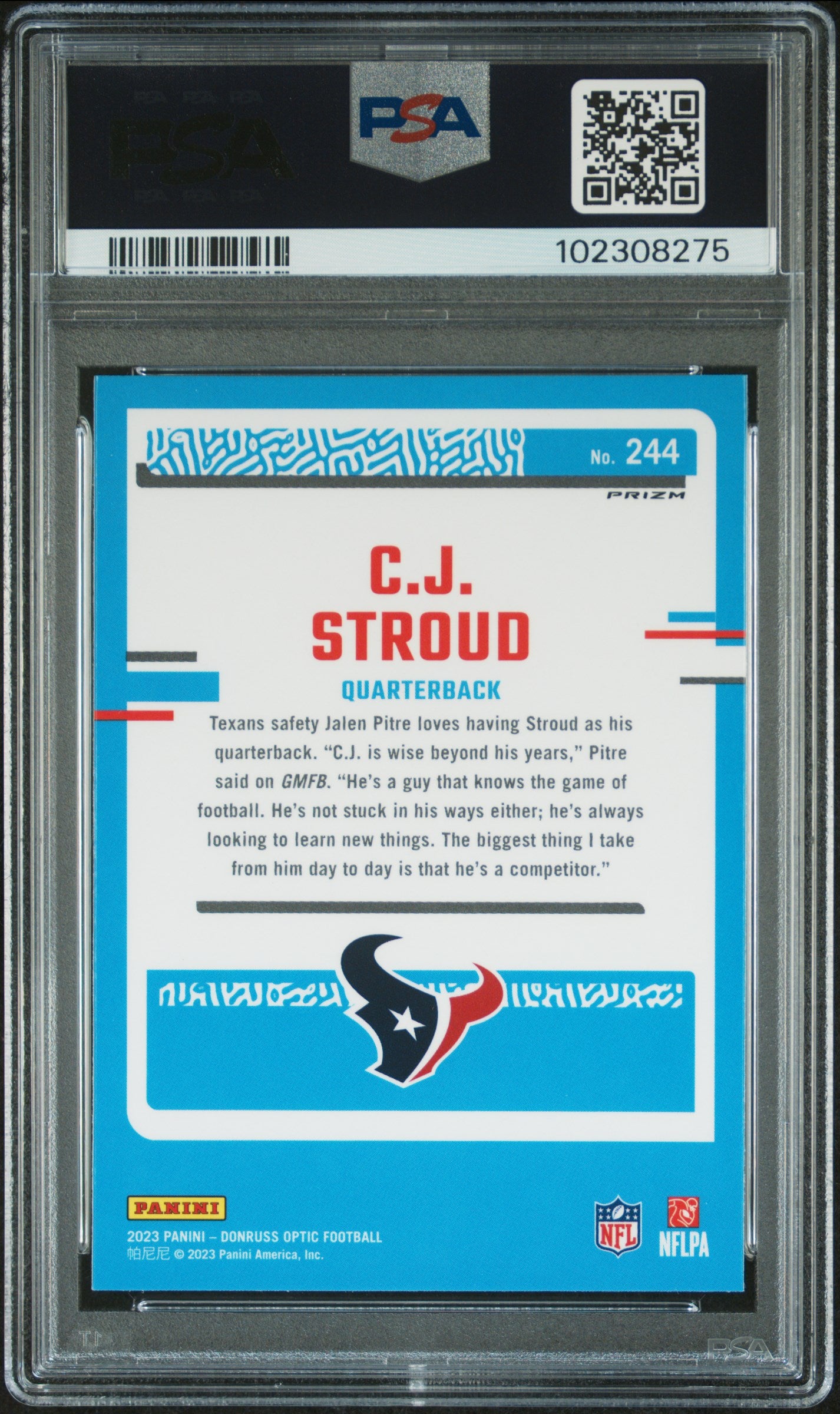 CJ STROUD 2023 Panini Donruss Optic Rated Rookie Blue Scope #244 PSA 10 Texans